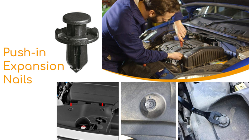 Quais são os usos das unhas principais em expansão de push-fit em automotivos?